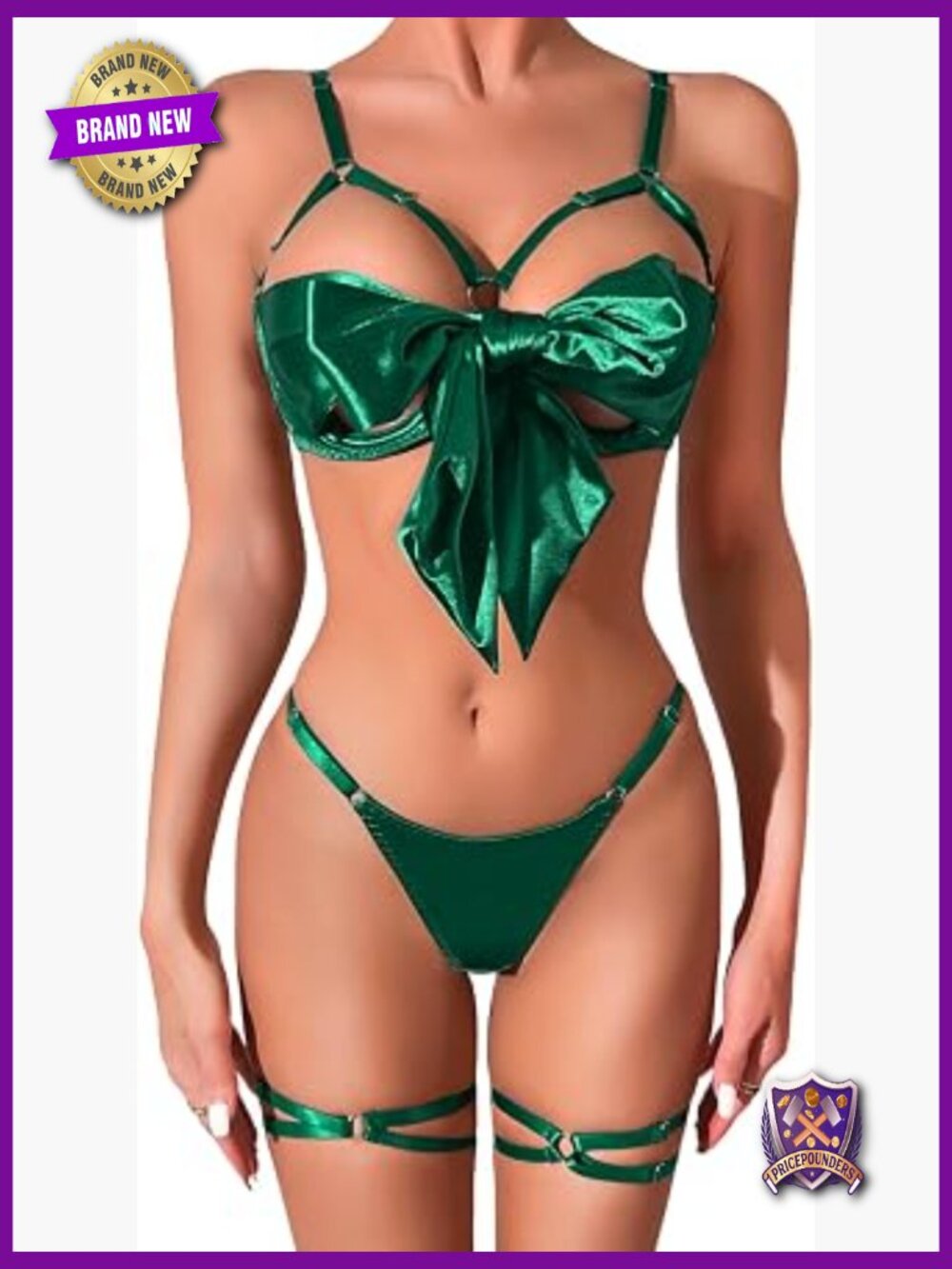 Sexy Bow Lingerie Set - Bra & Thong - Adjustable Straps - 3 Pieces